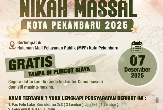Nikah Massal Gratis Pemko Pekanbaru Sudah Didaftar 43 Calon Pasutri