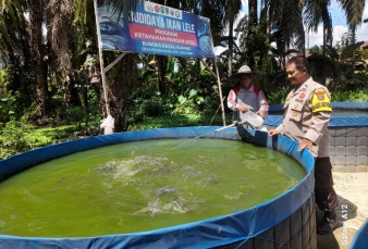 Dukung Swasembada Pangan, Bhabinkamtibmas Keritang Sambangi BUMDes Rasau Kuning
